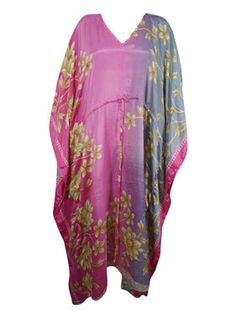 Women Boho Beach Kaftan Pink Gray ,Maxi Beach Caftan L-2X The Bohemian Summer Caftan, handmade from recycled silk saris is ideal for vacations or resort days. This relaxed kimono-style maxi dress is a combination of casual luxury and eco-conscious fashion. Featuring an adjustable drawstring waist and crafted from recycled materials, these boho dresses are great housedresses or versatile beach cover-ups. With the surge in popularity of boho weddings set against natural backdrops, the comfortable Summer Caftan, Bohemian Chic Style, Kimono Kaftan, Beach Caftan, Beach Kaftan, Bohemian Chic Fashion, Casual Luxury, Bohemian Summer, Boho Dresses