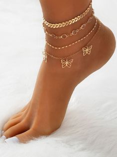 Free Returns ✓ Free Shipping✓. 4pcs Butterfly Charm Anklet Copper Jewelry- Women Anklets at SHEIN. Butterfly Anklet, Charm Anklet, Preppy Jewelry, Pretty Jewelry Necklaces, Ankle Jewelry, Women Anklets, Jewelry Accessories Ideas, Girly Accessories, Jewelry Fashion Trends