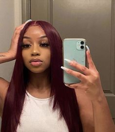 Red Hair Black Skin, Wine Red Hair On Black Women, Black Cherry Hair Black Women, Black Cherry Hair Color Black Women, Cherry Red Hair Brown Skin, Cherry Red Hair Tan Skin, Cherry Hair Black Women, Dark Red Hair On Black Women, Brown Skin Red Hair