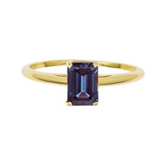 This striking alexandrite baguette ring makes an effortless statement with its bold center contrasted by its simple solid gold band. Its large stone balances on the border of teal blue and mauve hues, changing in color depending on the light. We're loving this modern yet exotic alexandrite stone ring for the upcoming summer months!  Product Description: solid 14kt gold; lab grown color-changing (purple/blue) Alexandrite baguette (7x5mm; 100% hand-crafted in the USA Use jewelry cleaner and a brush with soft bristles. You can also DIY clean with an old soft toothbrush and a mild dish-washing liquid. Rinse well and lay on a towel to dry. To buff out surface scratches, take to a local jeweler. Alexandrite Stone, Baguette Ring, Solid Gold Band, Alexandrite Ring, Large Stone, Engagement Band, Engagement Bands, Rings Cool, Summer Months