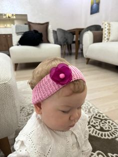 Material : cotton yarn, felt beads, organza flower  Size : Fit to 0 - 12 months Handmade with love and care. This is lovely handmade crochet baby headband. If you wat different color combination pls do not hesitate to contact with us.  organza flower width is 4.5 cm  Color may very slightly due to the color calibration of each individual monitor. Each item comes packaged in a ready to give as gifts to friends or yourself for more designs please visit our shop https://www.etsy.com/shop/HJSister Cute Handmade Flower Headband, Pink Flower Headband With Handmade Flowers, Handmade Cute Headband Hair Accessories, Cute Handmade Headband Hair Accessories, Pink Headband With Handmade Flowers As Gift, Handmade Pink Flower Headband, Cute Pink Headband For First Birthday, Pink Handmade Flower Headband, Cute Pink Flower Headband