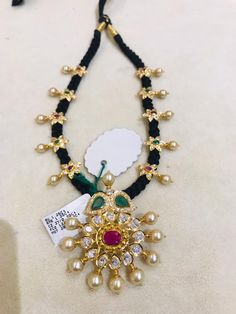 Black Thread Gold Jewellery, Hindu Jewelry, Simple Necklaces, Thread Chains, Choker Necklace Designs, Pendant Sets, Thread Necklace, Beautiful Gold Necklaces, Gold Mangalsutra Designs