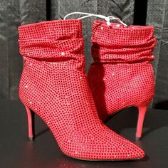 Nine West Dazzle Ankle Boots Size 7/M Color Red Brand New/Never Worn Glass Gem Boots Suede Heels 3 1/2" Heels Inside Zipper Glamorous! Sparkly Comment Below For Any Questions. Red Round Toe Heeled Boots For Party, Winter Party Heels With Red Sole, Party Ankle Booties With 4-inch Heel, Red Ankle Heeled Boots For Party, Red Heeled Boots For Party, Fall Party Heeled Boots With Red Sole, Party Booties With 4-inch Heel, Trendy Red Heeled Boots For Party, Red High Ankle Heels For Party