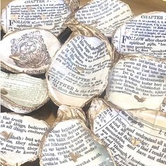 several pieces of paper with words on them are stacked together in a pile and the text is wrapped in twine