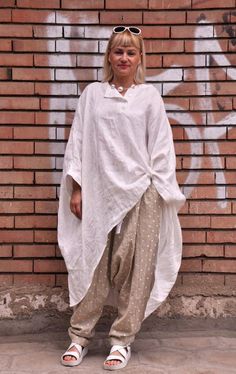 Linen Shirt Tunic Women Shirt Asymmetric Tunic Linen | Etsy Oversized Lagenlook Tunic With Asymmetrical Hem, White Oversized Lagenlook Blouse, Oversized White Lagenlook Blouse, White Lagenlook Blouse With Relaxed Fit, Oversized Blouse With Asymmetrical Hem For Daywear, Oversized Asymmetrical Hem Blouse For Daywear, White Oversized Long Sleeve Tunic, Spring Lagenlook Tunic With Batwing Sleeves, Oversized Batwing Sleeve Tunic In Lagenlook Style