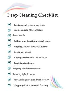 the deep cleaning checklist is shown here