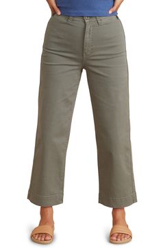 Versatility is key with these off-duty pants designed with a flat front and ankle-length wide legs. 27" inseam; 17 1/2" leg opening; 11 1/2" front rise; 17" back rise (size 8) Zip fly with button closure 98% cotton, 2% elastane Machine wash, tumble dry Made in Turkey Women's Clothing Cotton Workwear Capris, Cotton Workwear Capris With Cropped Legs, Cotton Cropped Leg Capris For Work, Wide-leg Capris For Workwear In Fall, Relaxed Fit Cropped Straight Jeans For Work, Relaxed Fit Wide Leg Capris For Fall, Wide Leg Relaxed Fit Capris For Fall, Fall Relaxed Fit Ankle-length Capris, Straight Cropped Jeans For Work