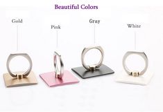 three different types of rings on top of each other with the words beautiful colors and pink, gray, white