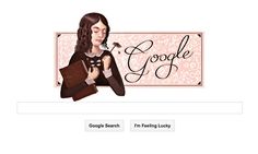 a drawing of a woman holding a purse in front of a sign that says google