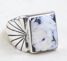 White Rectangular Jewelry With Polished Finish, Rectangular White Jewelry With Polished Finish, White Rectangular Sterling Silver Ring, White Rectangular Classic Signet Ring, Authentic Turquoise Jewelry, Sunburst Ring, Cast Rings, Navajo White, Native American Men