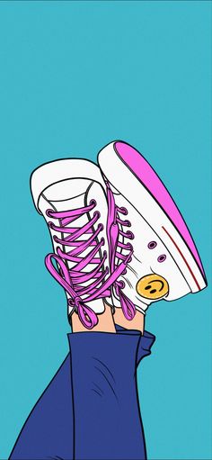 a drawing of someone's head with sneakers on top of their head and the shoelaces in front of them