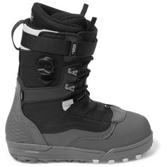 the snowboard boots are black and grey