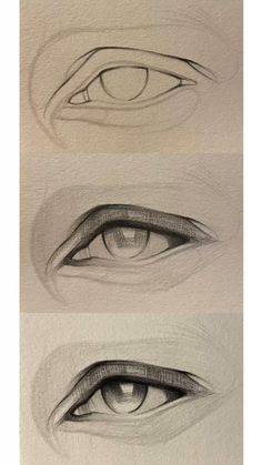 three different types of eyes are shown in this drawing lesson, which shows how to draw the