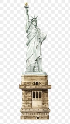 the statue of liberty is on top of a building, with its arms in the air