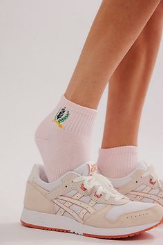 Forever cool and classic, these timeless crew socks are featured in a staple silhouette with ribbed top trim and varsity-inspired FP Movement buti logo for and added sporty touch. **Features:** Crew style, ribbed top hem, sporty embroidered logo, contrast toe and heel **Why We ❤ It:** Designed to take any fitness ‘fit up a notch, these go-with-anything socks are sure to be a staple in your athletic accessories collection. | Crest Buti Socks by FP Movement at Free People, Light Pink Breathable Casual Socks For Sports, Breathable Casual Socks For Sports Season, Casual Spring Socks, Casual Sports Socks For Spring, Breathable Casual Socks For Spring, Comfortable Sports Socks For Spring, Comfortable Breathable Socks For Spring, Trendy Sports Socks For Spring, Casual Sports Socks