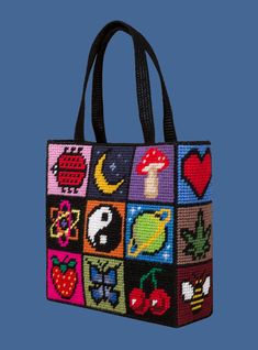 a handbag with many different designs on it