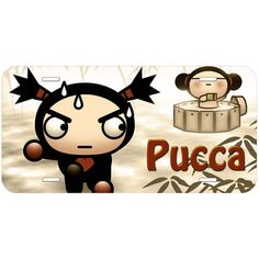 a cartoon character license plate with the word puca on it's front and side