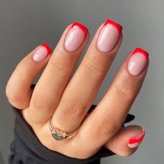 Red Tip Nails, French Manicure Nails, Cute Gel Nails, Tip Nails, Xmas Nails, Minimalist Nails, Dream Nails, Fire Nails, Pretty Acrylic Nails