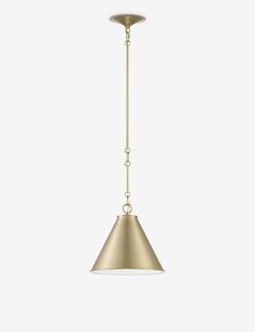 a brass pendant light hanging from the ceiling