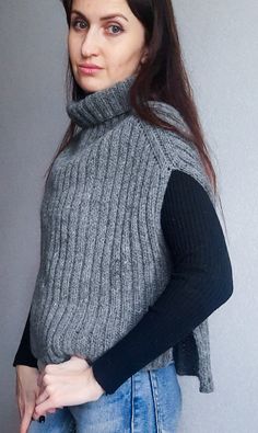 Gray Knit Sleeveless Sweater Vest, Oversized Sleeveless Vest For Winter, Oversized Sleeveless Sweater Vest For Winter, Oversized Knitted Sweater Vest For Winter, Knitted Vest For Winter, Cozy Sleeveless Winter Sweater, Gray Winter Vest For Layering, Winter Chunky Knit Sleeveless Vest, Chunky Knit Sleeveless Winter Vest