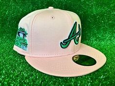 (eBay) Atlanta Braves Hat Pink Fitted Hat With Flat Brim, Pink Fitted Hat With Curved Brim, Casual Pink Fitted Hat With Flat Brim, Braves Hat, Atlanta Braves Hat, Dope Hats, Sports Hats, Hat Aesthetic, Jordan Shoes Retro