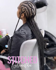 2 Rows Cornrows Braids, Cornrow Low Ponytail Hairstyles, Braids To The Back For Black Women With Designs, Braided Up Styles Black Women, Braided Hairstyles For Black Women To The Back, Womens Feed In Braids, Stitch Braids With Small Braids In Between, Stitch Braids With Design And Color, Braids Braided To The Back