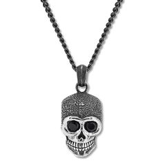 This rugged men's necklace features a stainless steel skull accented with black ion-plating and black cubic zirconia stones. The 24-inch curb chain secures with a lobster clasp. Rugged Men, Skull Necklace, Men's Necklace, Necklace Black, Curb Chain, Lobster Clasp, Cubic Zirconia, Plating, Stainless Steel