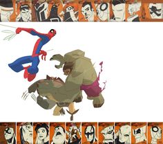 spider - man and the amazing spider - man in various stages of being chased by another character