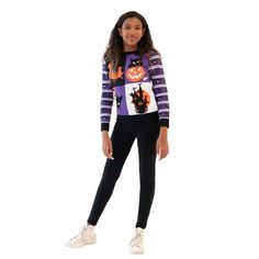 Embrace the purr-fect blend of style and Halloween spirit with the Jollidays Girls Colorblock Cats Pullover Sweater! This bewitching sweater showcases adorable feline friends against a vibrant colorblock backdrop, capturing the essence of the season. Available in sizes S to XL, it ensures a comfortable and stylish fit for all. Elevate your Halloween wardrobe with this charming sweater, ideal for adding a playful touch to your autumn ensemble. Size: M.  Color: Purple.  Gender: female.  Age Group: Winter Fashion Cold, Girls Halloween, Halloween Spirit, Kids Outfits Girls, Halloween Girl, Kids Sweater, Casual Sweaters, Winter Sweaters, Sweater Fashion