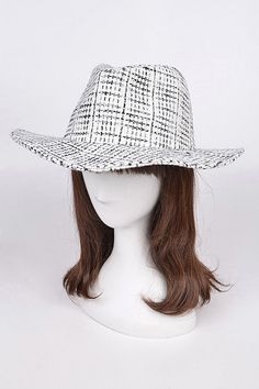 Grab this cute fedora to take your look to another level! Now available in black and white. Black And White Tweed, Fashion Belts, Women Bags Fashion, Brim Hat, Womens Casual Outfits, Check Pattern, Fashion Sunglasses, Everyday Look, Floppy Hat