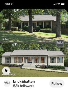 before and after pictures of a house in the same color scheme as shown on an iphone