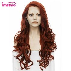 Dark Red Copper Wig Synthetic Lace Front Wig Long Wavy Wig Heat Fiber Glueless Auburn Color, Wavy Style, Wavy Wig, Red Wigs, Cheap Hair Products, Quality Hair Extensions, Lace Hair, Wigs For Women, Loose Curls