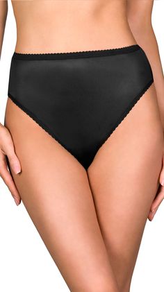 Shadowlines classic French cut panties feature a high leg for a modern sexy fit with full back coverage. Style #17842. French cut, high-leg panty that sits slightly above the natural waistline. 100% cotton gusset lined wide crotch. Picot edge elastic waist and legs. Fabric made in the USA – 100% Satintrique® Nylon. 3-pack of underwear. French Cut, Maternity Lingerie, High Leg, High Cut, Women Lingerie, Briefs, Women's Intimates, Lingerie, Elastic