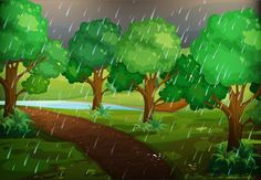 a rainy day in the park with trees and water stock photo - 549782