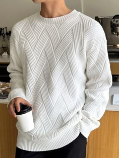 Outfits Quotes, Formal Business Attire, Crew Neck Sweater Men, Crewneck Design, Stylish Sweaters, Drop Shoulder Sweaters