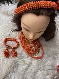 Hand made set 4 piece set Bohemian Orange Bangle Jewelry, Orange Bohemian Bangle Jewelry, Traditional Orange Bracelet Jewelry, Traditional Orange Beaded Jewelry, Traditional Orange Bracelet, Orange Bracelet Jewelry Gift, Unique Handmade Coral Jewelry, Handmade Coral Jewelry, Handmade Coral Round Jewelry