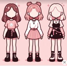 #aesthetic Cute Kawaii Outfits Drawing, Cute Pink Outfits Drawing, Simple Outfit Drawing, Chibi Outfits, Chibi Clothes, Characters Inspiration Drawing