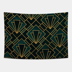 Art Deco inspired mosaic with teal tiles and golden lines. -- Choose from our vast selection of tapestries to match with your desired size to make the perfect custom tapestry. Pick your favorite: Movies, TV Shows, Art, and so much more! Available in small, medium, large. Perfect for decorations in apartments, bedrooms, and dorm rooms. Art Deco Tapestry, Green And Gold Art Deco, Teal Tiles, Green And Gold Art, Teal Tile, Emerald Green And Gold, Gold Art Deco, Blood Moon, Gold Art