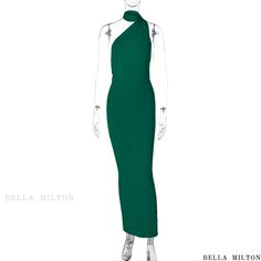 Bellamilton - Elegant Pleated Bodycon Solid Color Sleeveless Backless Dress Fitted Green Sleeveless Halter Dress, Green Fitted Sleeveless Halter Dress, Fitted Green Strapless Halter Dress, Green Halter Neck Sleeveless Evening Dress, Basic Skirt, Crewneck Dress, Waist Circumference, Basic Outfits, Types Of Skirts