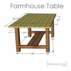 a wooden table with measurements for the top