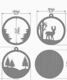 three christmas ornaments with measurements for each ornament, and one is shown in the shape