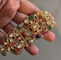 Navaratan Jewellery, Bollywood Style Jeweled Kundan Bangle, Jeweled Kundan Bangle, Festival Kundan Jeweled Bangle, Luxury Multi-stone Jewelry For Diwali, Diwali Temple Jewelry Kundan Bangle, Classic Jewellery, Bridal Diamond Necklace