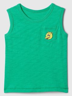 babyGap | Sesame Street Pocket Tank Top Playful Cotton Tank Top, Fun Cotton Crew Neck Tank Top, Playful Sleeveless Top With Character Print, Casual Cotton Tank Top With Character Print, Green Cotton Graphic Print Tank Top, Green Graphic Print Cotton Tank Top, Playful Green Tank Top, Playful Green Sleeveless Tank Top, Fun Cotton Tank Top