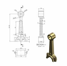 an image of a brass plated metal object with measurements and drawings on the side