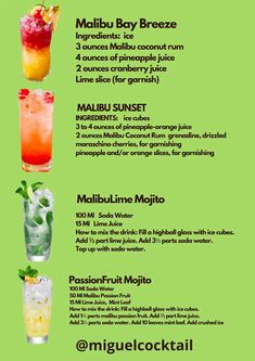 a menu with different types of cocktails on the side, including drinks and beverages