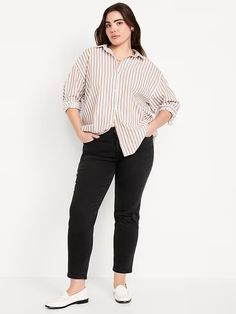 Mid-Rise OG Straight Ankle Jeans | Old Navy Casual Jeans For Workwear, Casual Pants With Button Zip Fly For Everyday, Trendy Jeans With Buttoned Pockets For Work, Trendy Workwear Jeans With Buttoned Pockets, Casual Jeans With Button Closure For Workwear, Casual Button-up Jeans For Work, Casual Straight Leg Pants With Buttoned Pockets, Business Casual Cropped Leg Jeans, Casual Work Pants With Buttoned Pockets