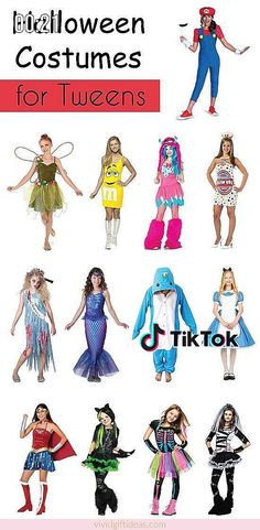 various costumes for children and adults to wear in the halloween costume contest, including one girl wearing