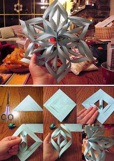 some paper snowflakes are being made with scissors