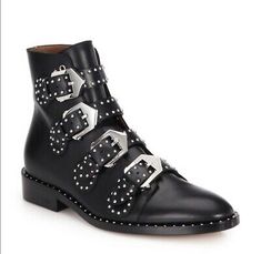 (eBay) Givenchy Prue Leather Studded Buckle Boots Luxury Formal Boots With Studded Outsoles, Luxury High-top Moto Boots For Women, Luxury Spring Boots With Buckle Closure, Luxury Elegant Moto Boots With Buckle Closure, Luxury Edgy Combat Boots For Fall, Luxury Classic Moto Boots With Buckle Closure, Luxury Medium Width Boots With Buckle Closure, Luxury Modern High Ankle Moto Boots, Luxury Women's Closed Toe Moto Boots