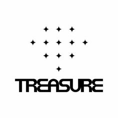 the word treasure surrounded by stars in black on a white background, with an image of a